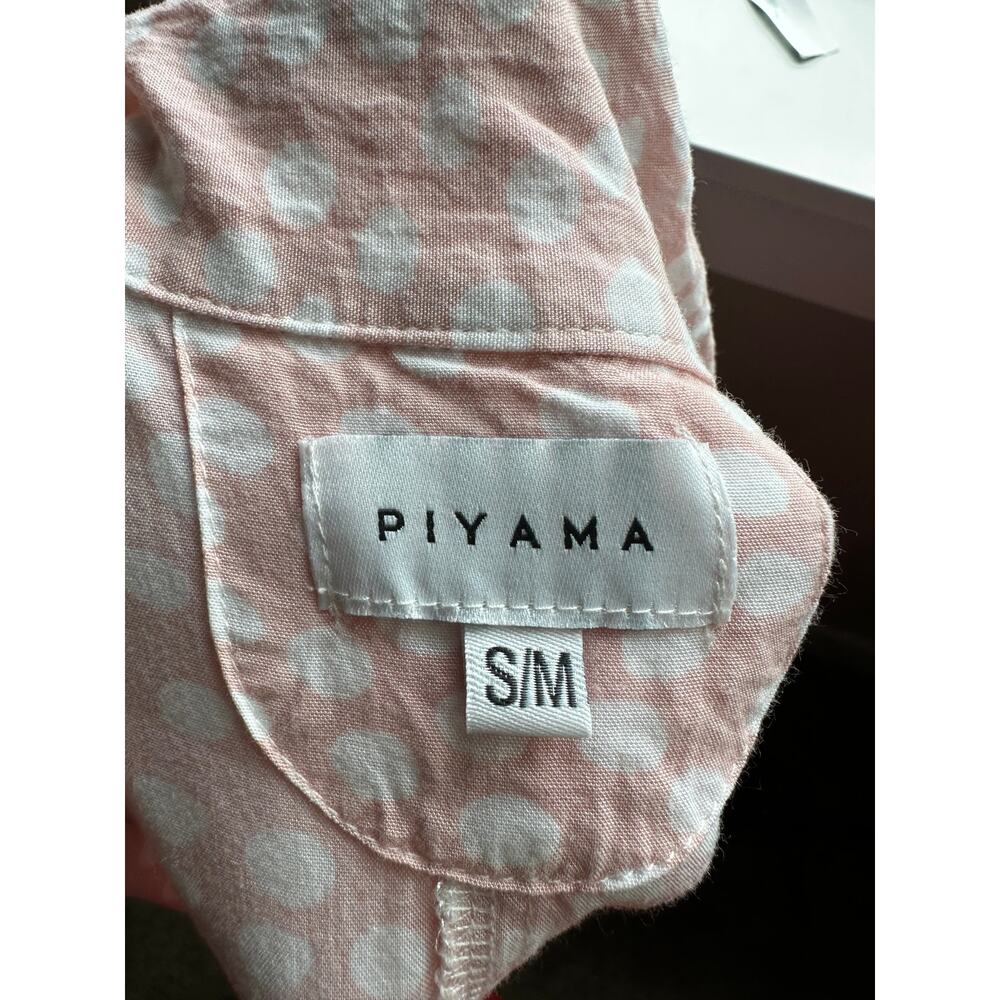 Piyama Pink White Polka Dot Short Sleeve Button Front Pajama Top Size S/M - Picture 5 of 7